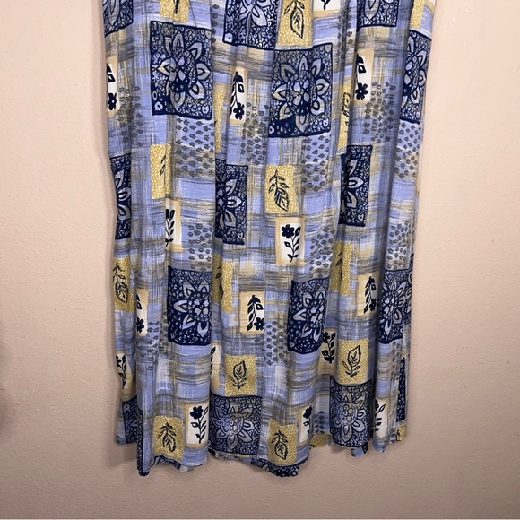 Vintage Sag Harbor Large Floral Blue Yellow Midi Skirt Elastic Waistband Retro - Picture 9 of 12
